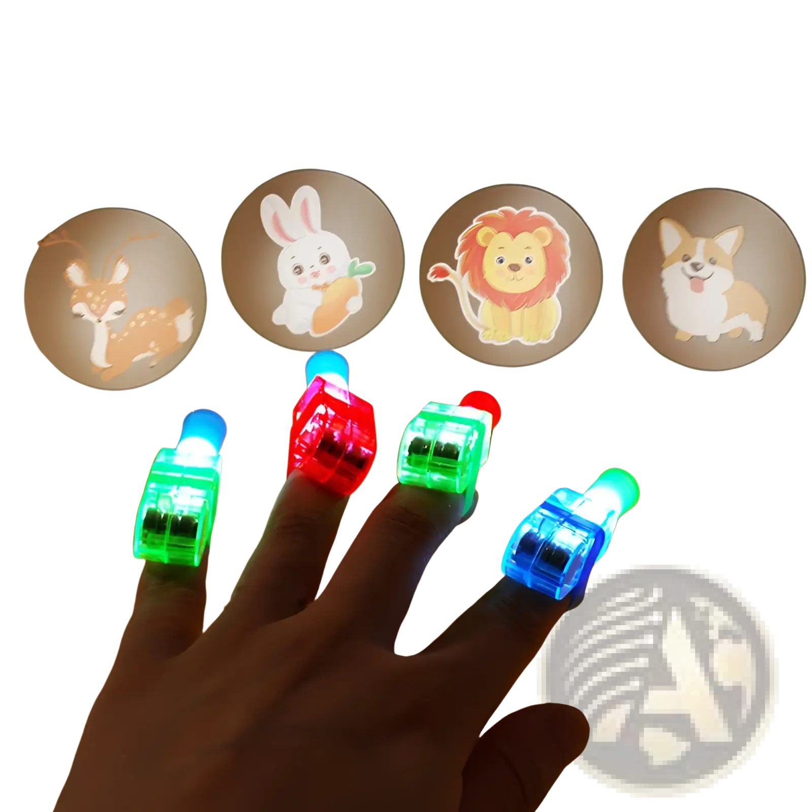 Colorful led cartoon finger projection lamps 10 pack with animal projections luminous toy for kids