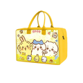 Yellow insulated cartoon kids travel duffel bag with character prints and matching handles for easy carry
