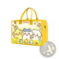 Yellow insulated cartoon kids travel duffel bag with character prints and matching handles for easy carry