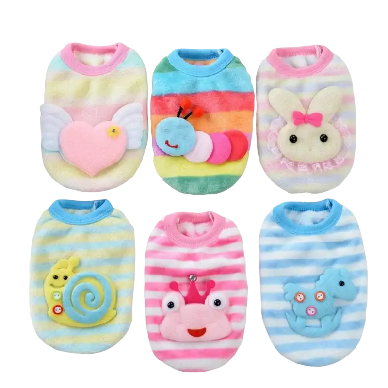 Pastel-colored plush cartoon puppy clothes with embroidered animal appliqués flannel warm winter coat
