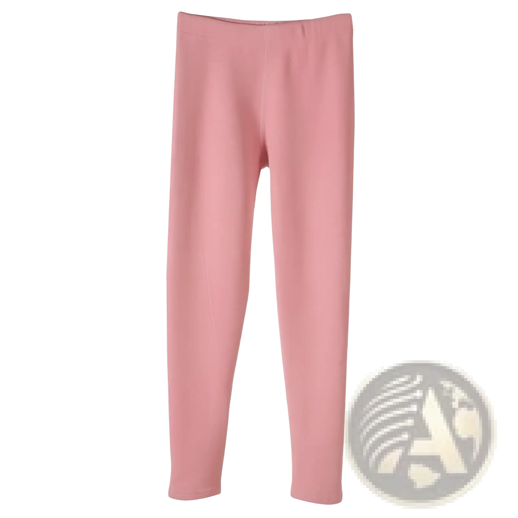 A pair of solid pink cashmere thermal fleece leggings for women with smooth stretchy fabric and elastic waistband