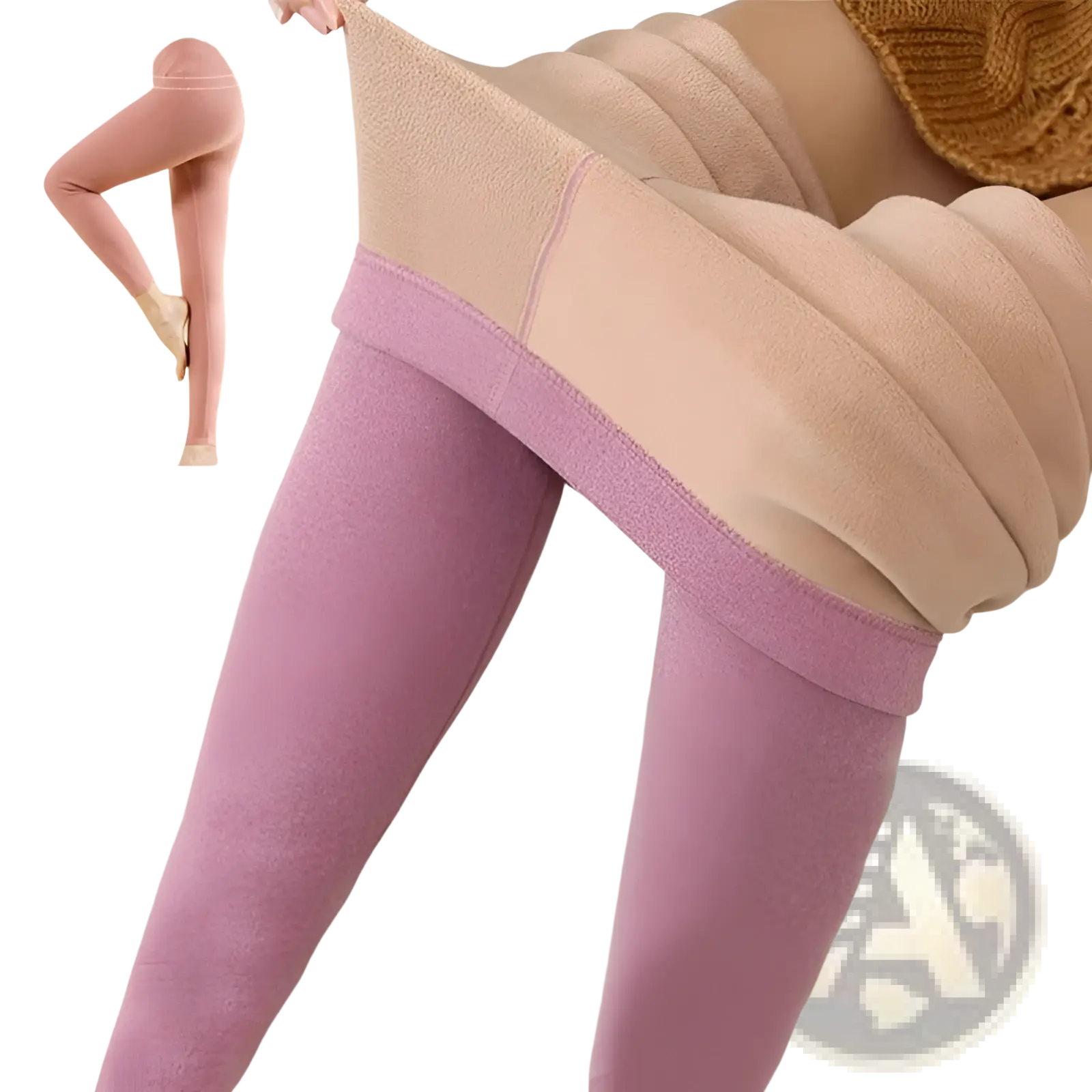 Cashmere thermal fleece leggings for women in pink and beige with plush fleece-lined interior for warmth