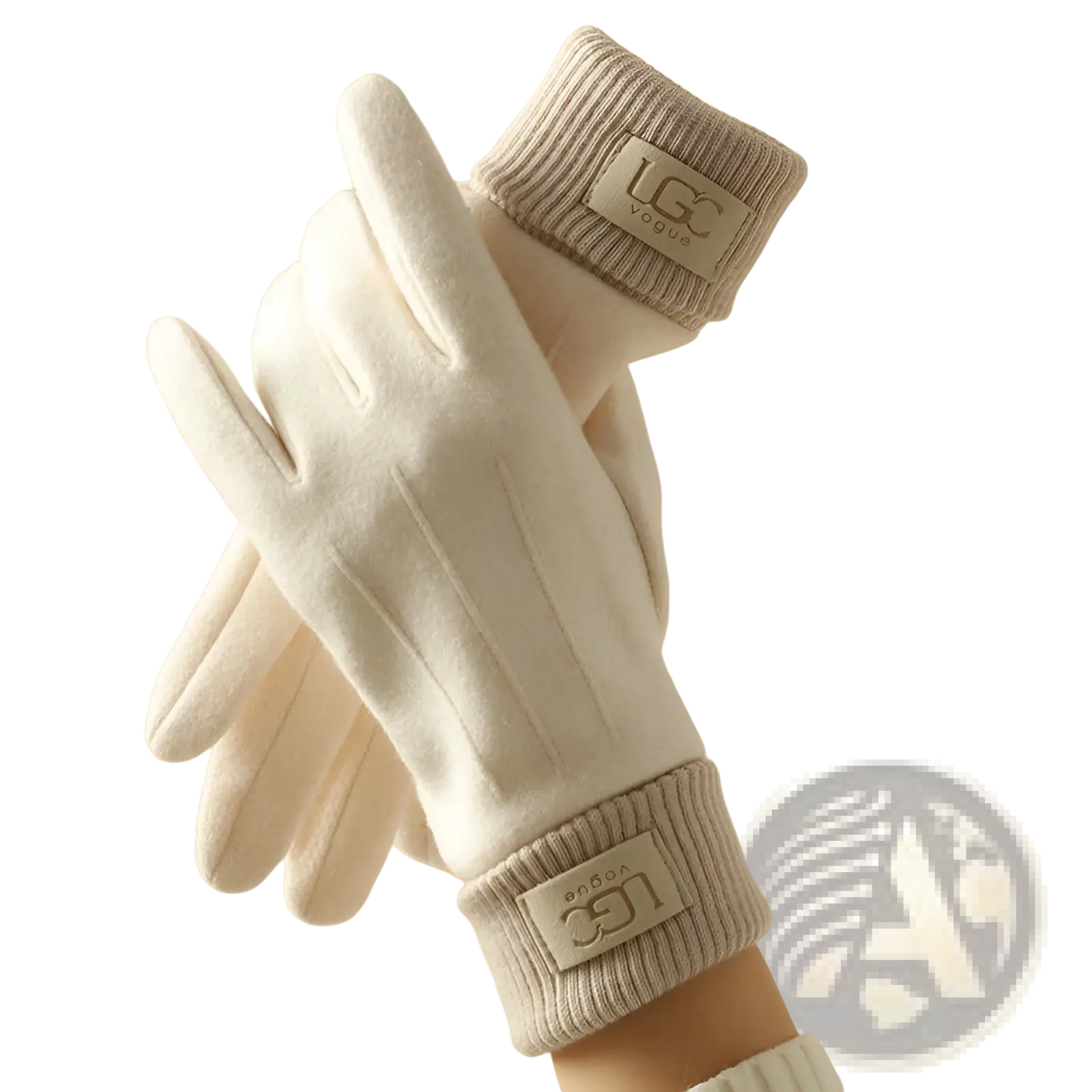 Cream-colored cashmere touch screen winter gloves for women with ribbed cuffs and plush soft texture