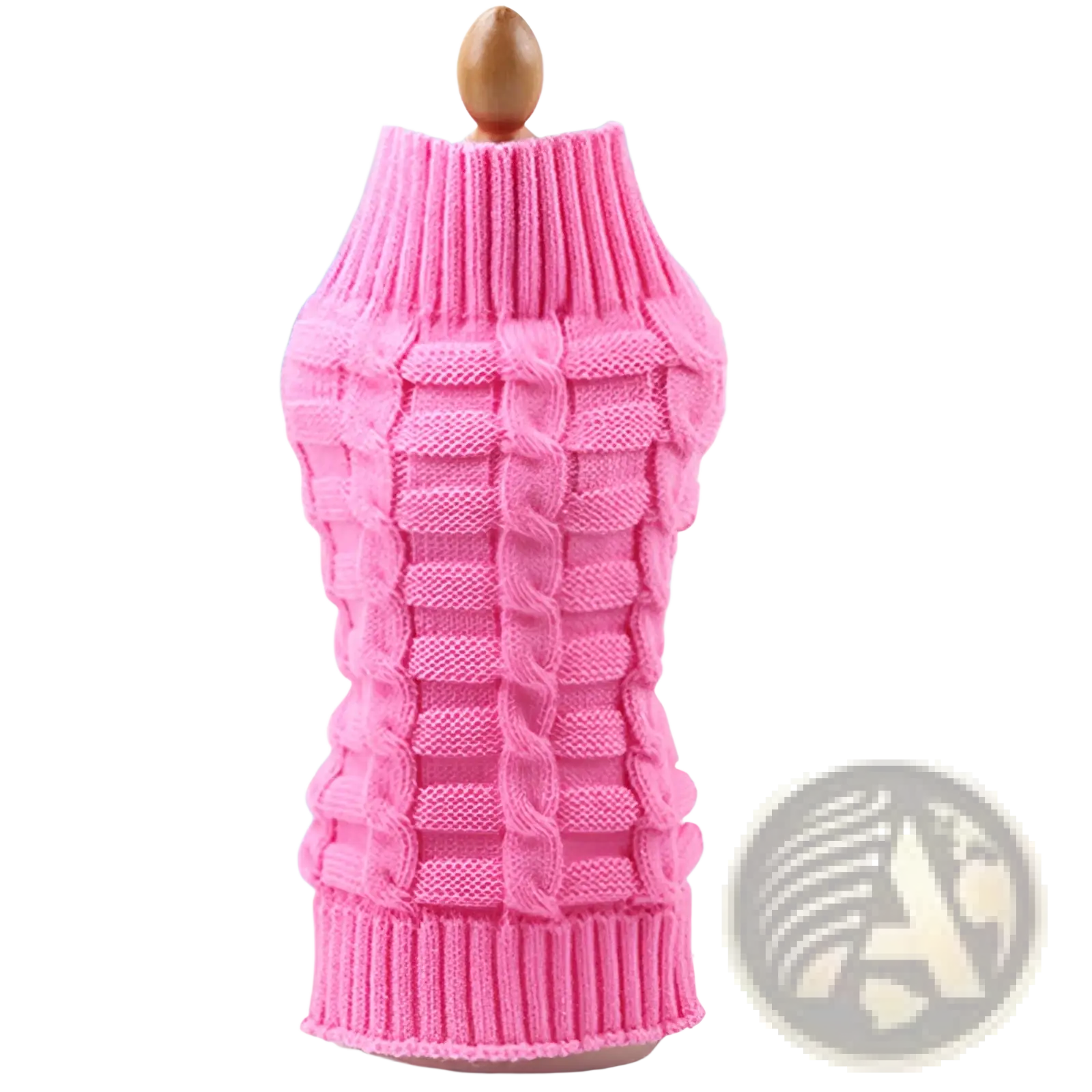 Pink cashmere twisted rope dog sweater with intricate cable knit pattern and ribbed cuffs for pet warmth
