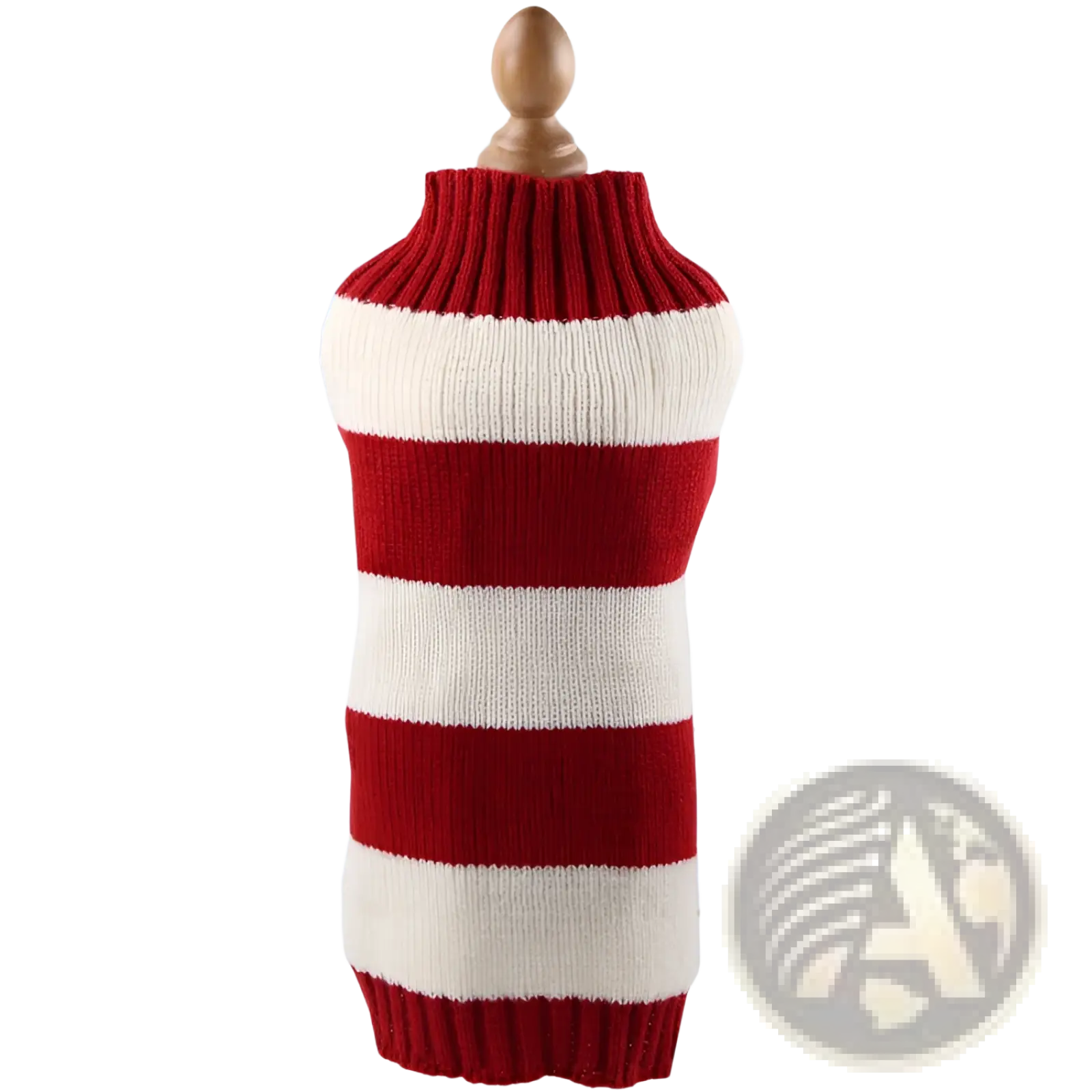 Red and white striped cashmere twisted rope dog sweater designed as a knitted garment for pets