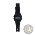 Casio F91w digital watch black with rectangular case rubber strap simple display showing time and day