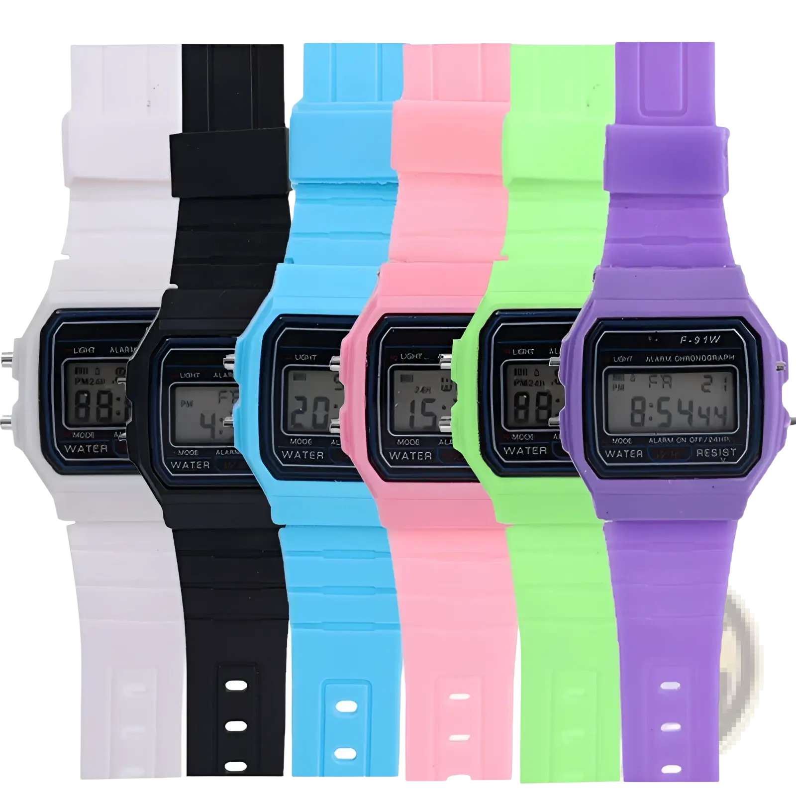 Casio F91w digital watch black with blue colorful silicone strap and black casing for sports use