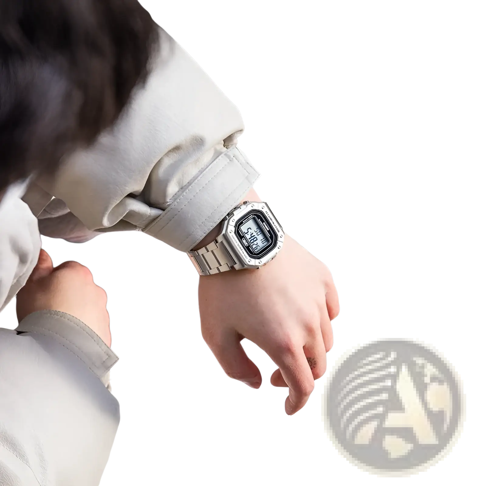 Casio silver digital watch W-218hd-1a with rectangular face and stainless steel metallic band