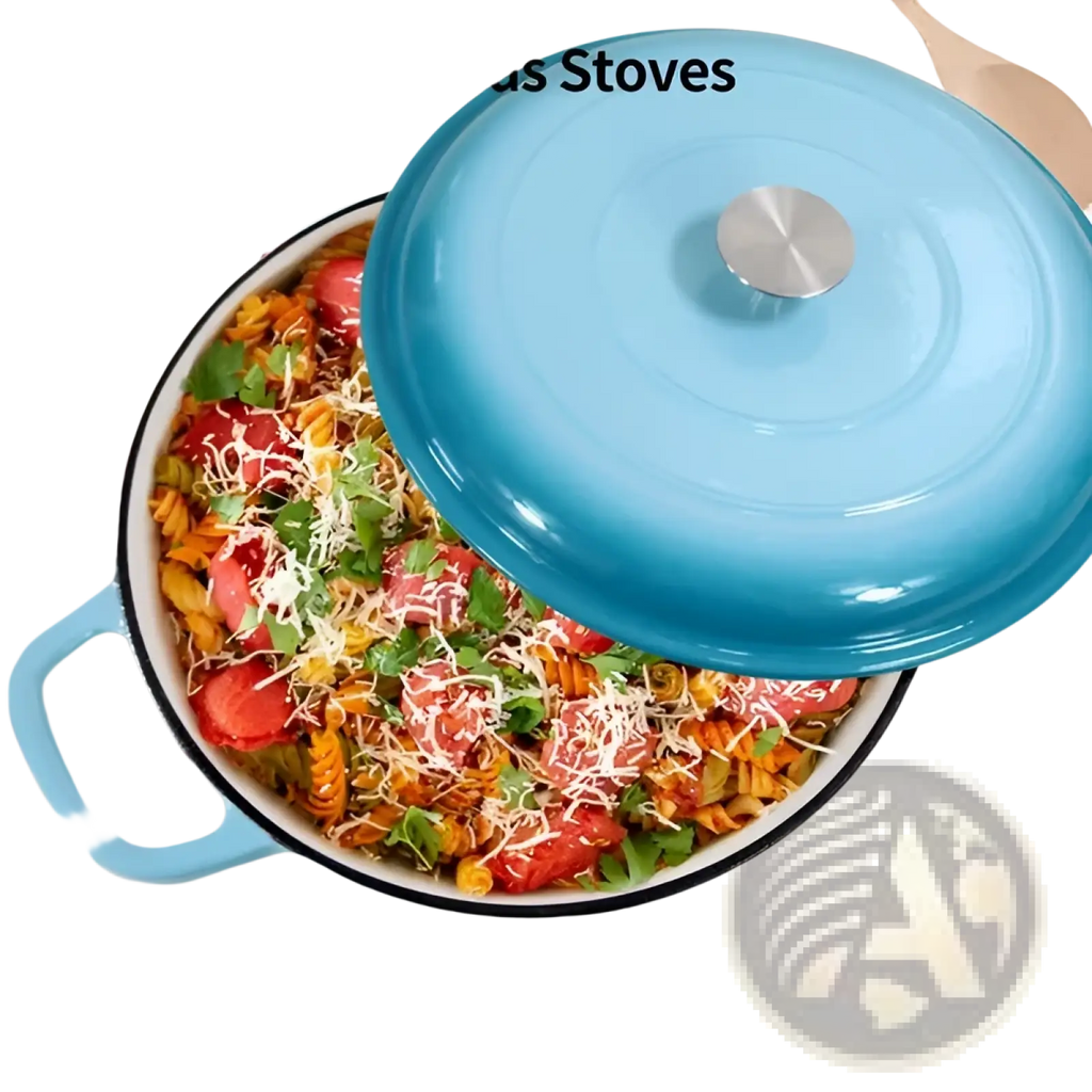 Blue enameled cast iron dutch oven with silver lid knob cast iron braiser 3.8 qt enameled casserole pot