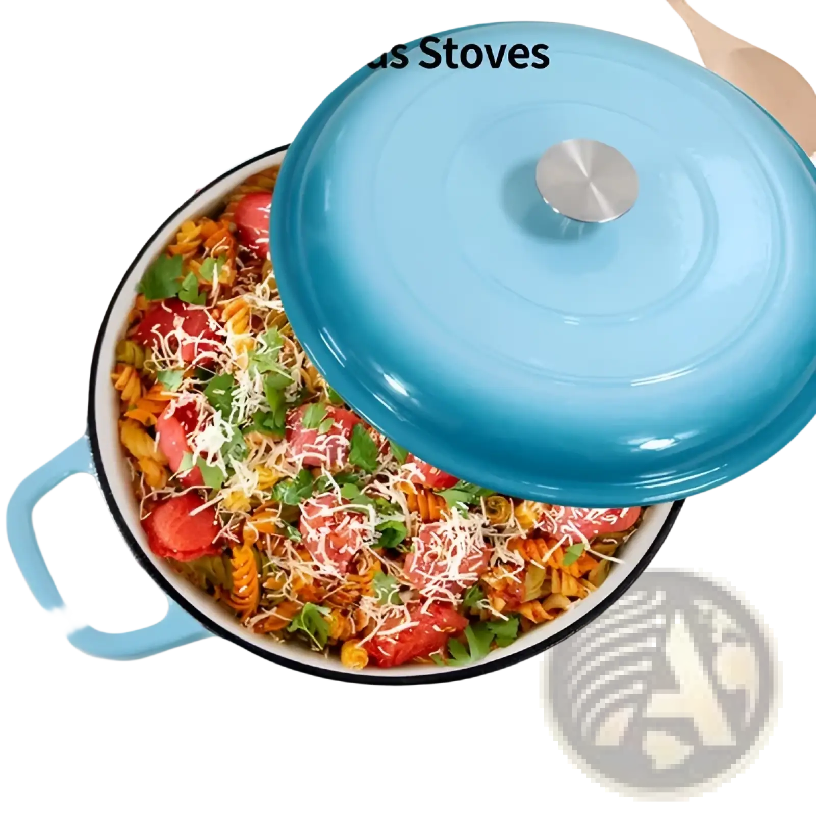 Blue enameled cast iron dutch oven with silver lid knob cast iron braiser 3.8 qt enameled casserole pot