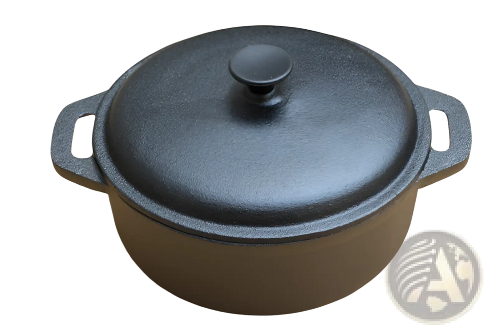 Black cast iron dutch oven retro casserole stew pot 28cm with matching lid and two side handles