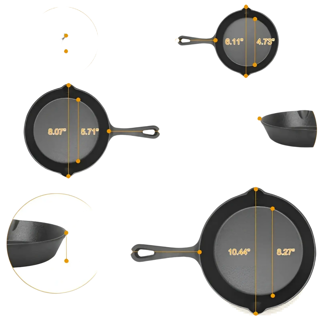 Black cast iron skillet set pre seasoned 3 piece cookware in 6 8 and 10 inch sizes for versatile cooking