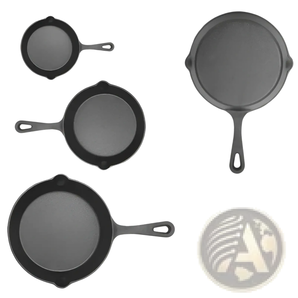 Set of three black cast iron skillets with matte finish sturdy handles pre seasoned cookware for versatile cooking