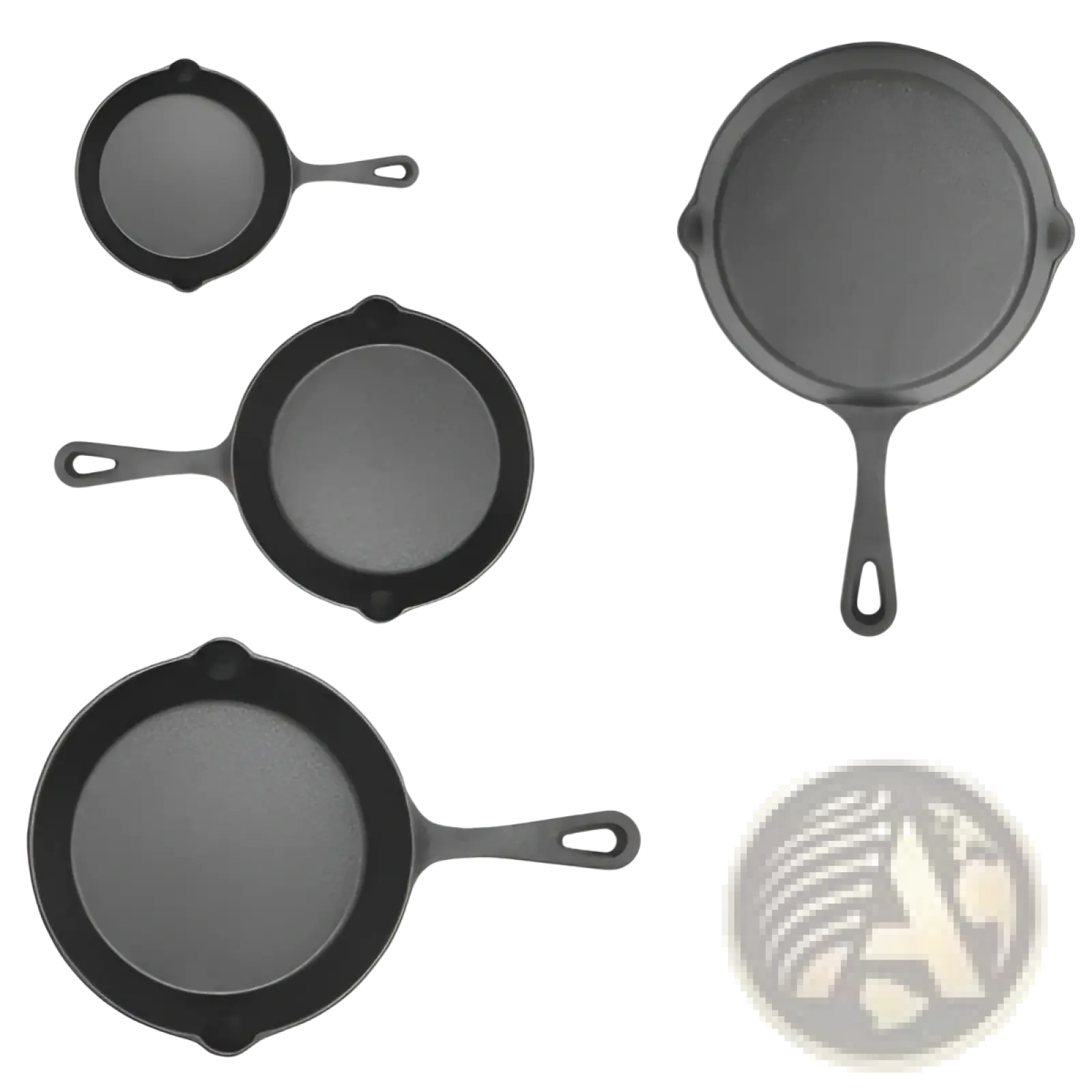 Set of three black cast iron skillets with matte finish sturdy handles pre seasoned cookware for versatile cooking
