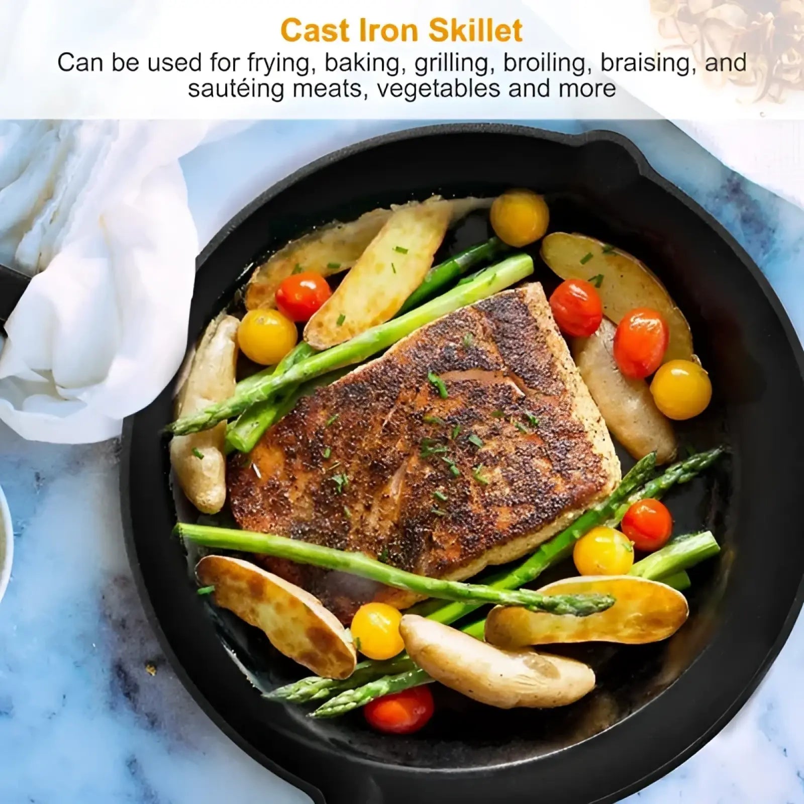 Black cast iron skillet with seasoned non-stick surface from cast iron skillet set pre seasoned 3 piece cookware