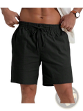 Black casual athletic drawstring shorts with relaxed fit and elastic waistband suitable for comfortable wear