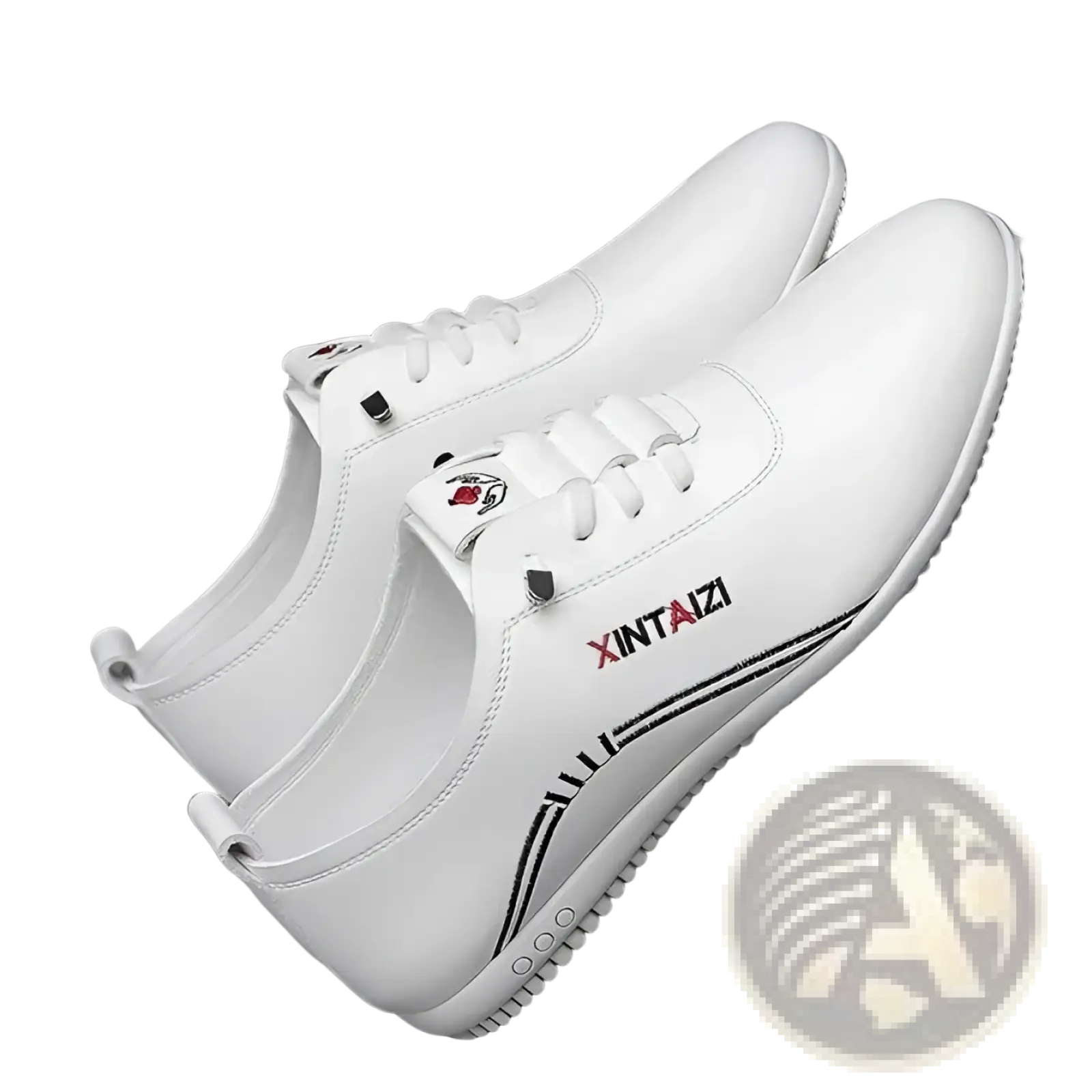 White leather xintaizi casual flat sneakers with black laces featuring a sleek modern design and breathable lightweight construction