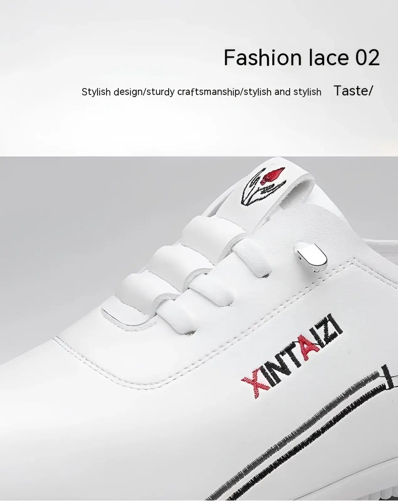 White xintaizi casual leather flat sneaker with lace-up design lightweight breathable featuring black embroidered branding
