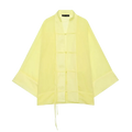 Casual shirts sheer yellow long sleeve blouse with pale yellow lightweight loose fit and chinese style front panels