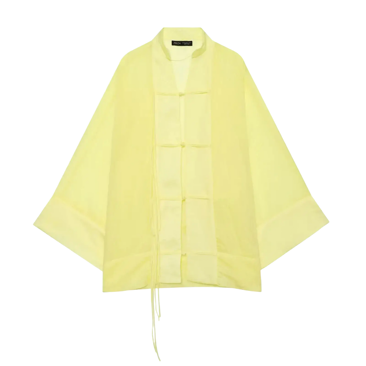 Casual shirts sheer yellow long sleeve blouse with pale yellow lightweight loose fit and chinese style front panels