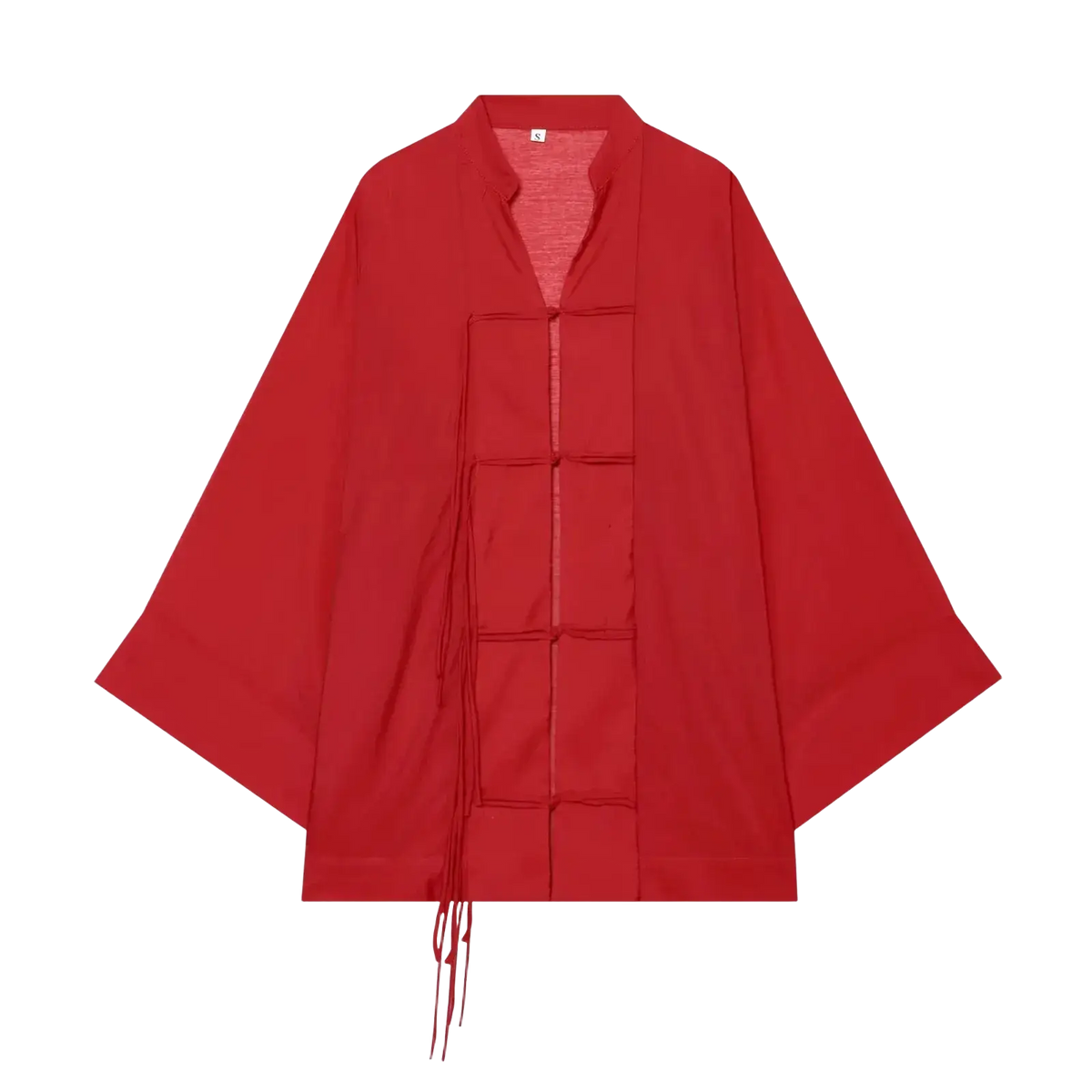 Casual shirts red traditional loose-fitting jacket with mandarin collar and front tie closures for casual wear