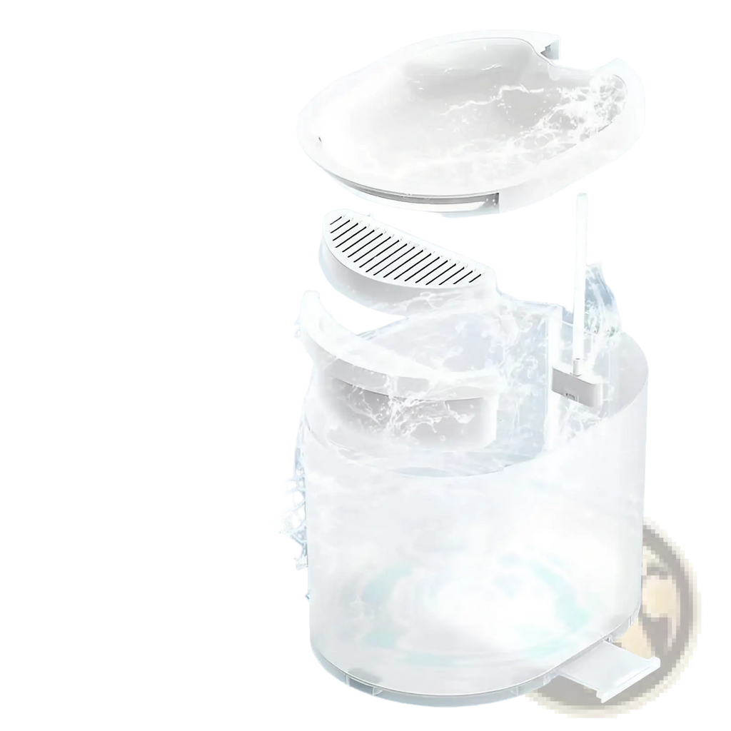 White plastic cat automatic water dispenser wireless pet fountain with transparent cylindrical water filtration system