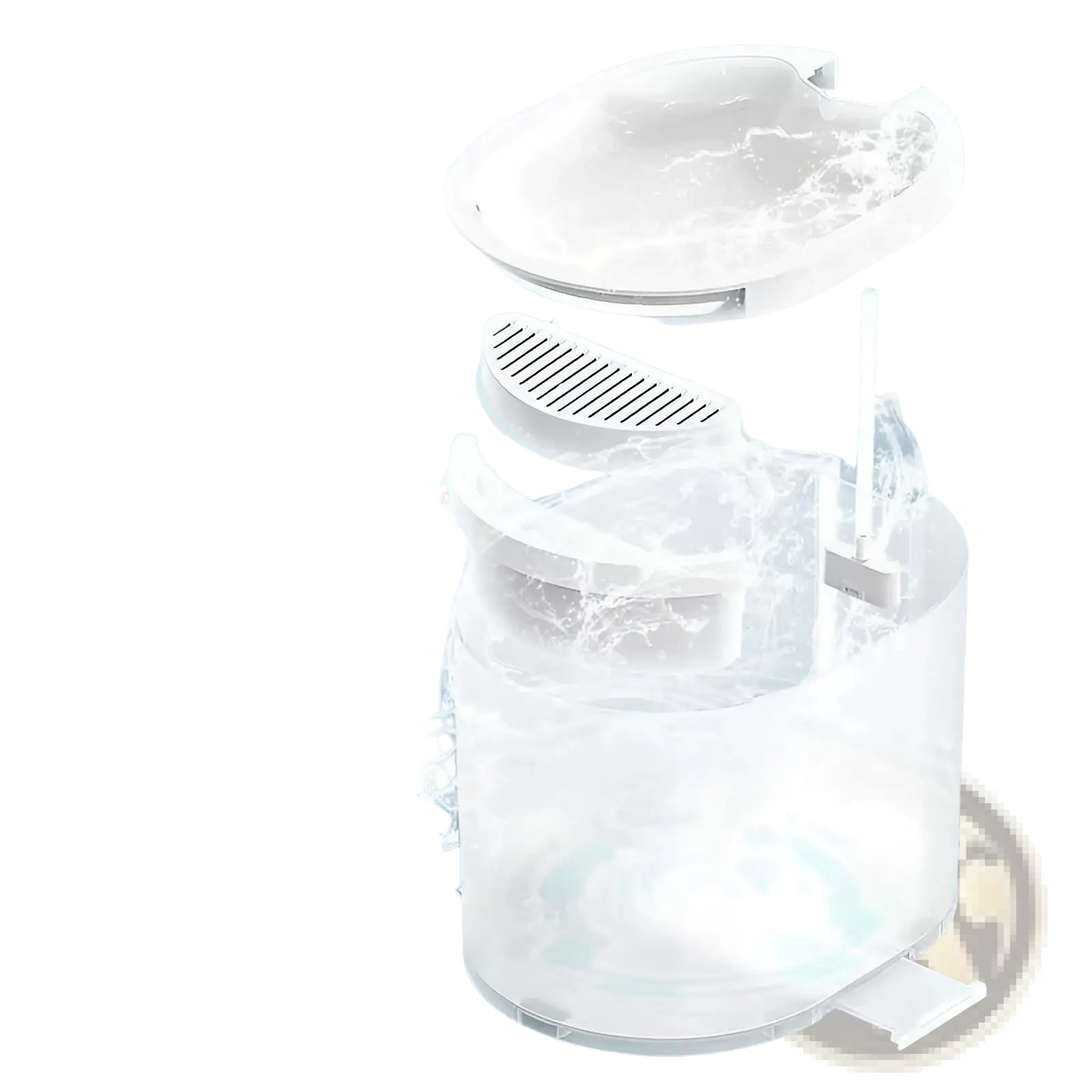 White plastic cat automatic water dispenser wireless pet fountain with transparent cylindrical water filtration system