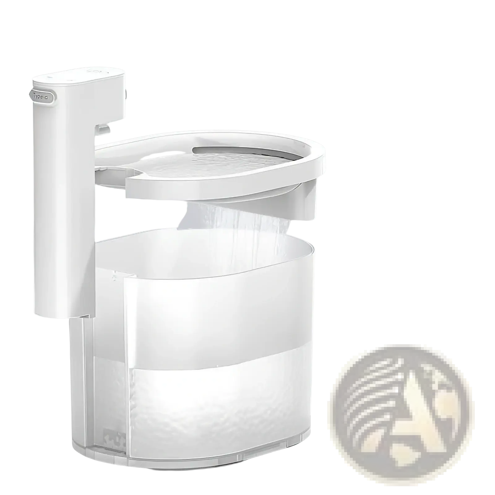 White plastic cat automatic water dispenser wireless pet fountain with transparent reservoir and misting nozzle