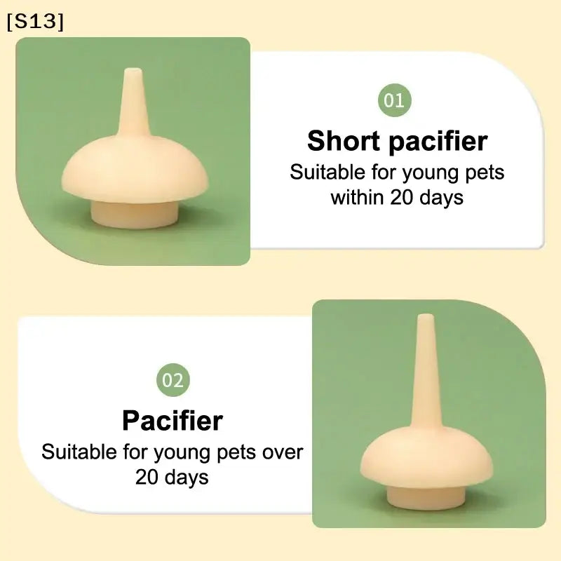 Beige silicone pacifier with rounded dome head and tapered nipple for young pets in cat bottle feeder unique design