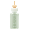 Transparent plastic cat bottle feeder with white cap, peach dropper tip, and 10cc to 50cc measuring scale unique design
