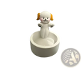 Cat candlestick holder ceramic kitten tea light stand with white dog figurine orange ears and pink cheeks on bowl