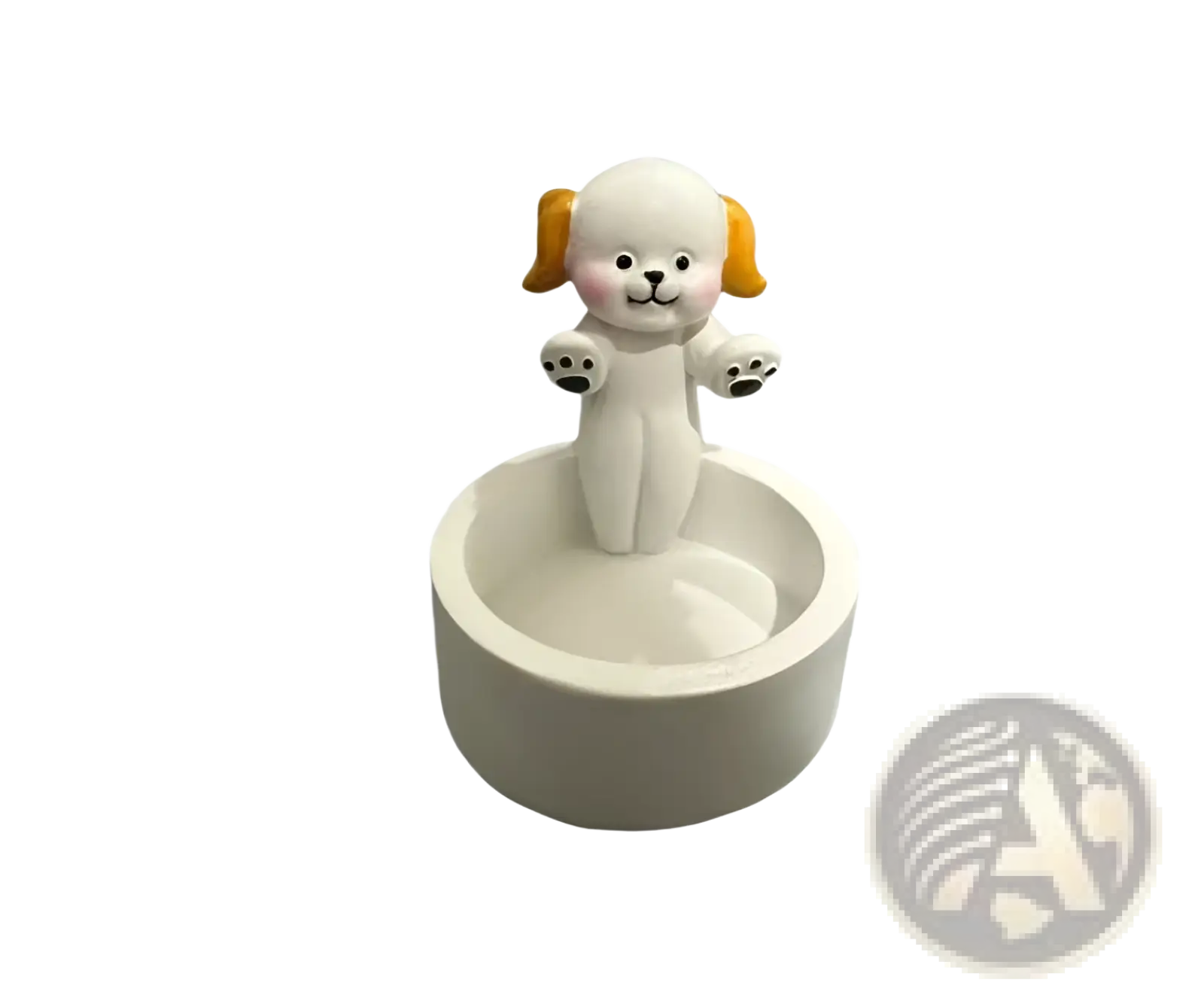 Cat candlestick holder ceramic kitten tea light stand with white dog figurine orange ears and pink cheeks on bowl