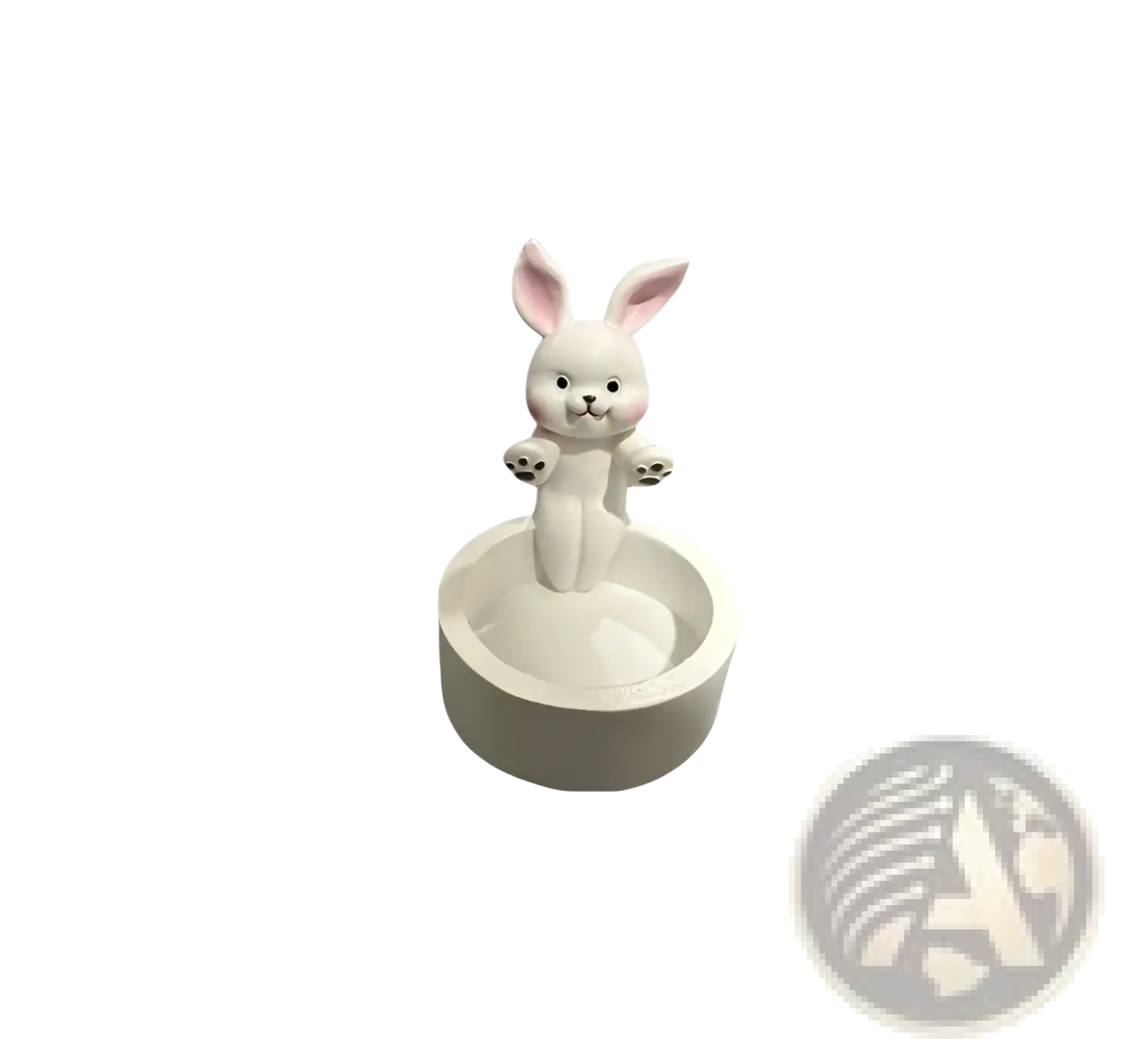 White ceramic bunny figurine with pink ears and cheeks on a matching base for cat candlestick holder ceramic kitten tea light stand