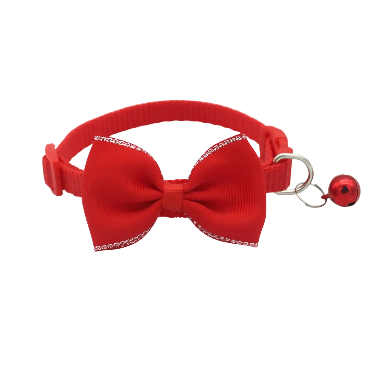 Red satin bow tie cat collar with small red bell adjustable multicolor design for pets