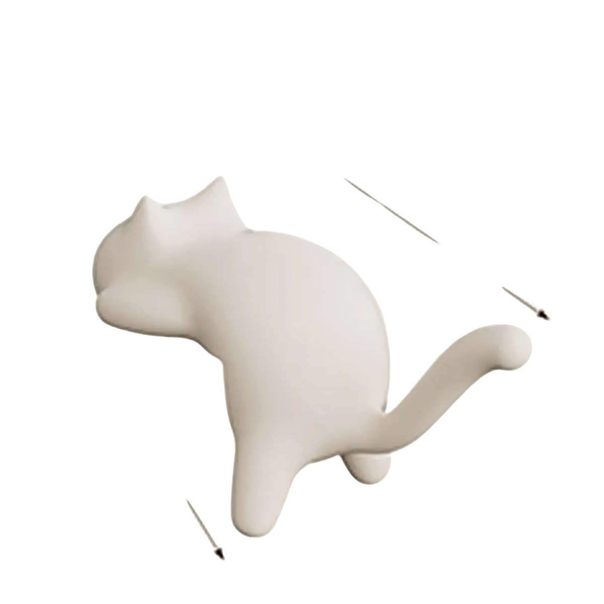 A smooth off-white ceramic cat desk hook with a sleek minimalist design and silicone organizer features