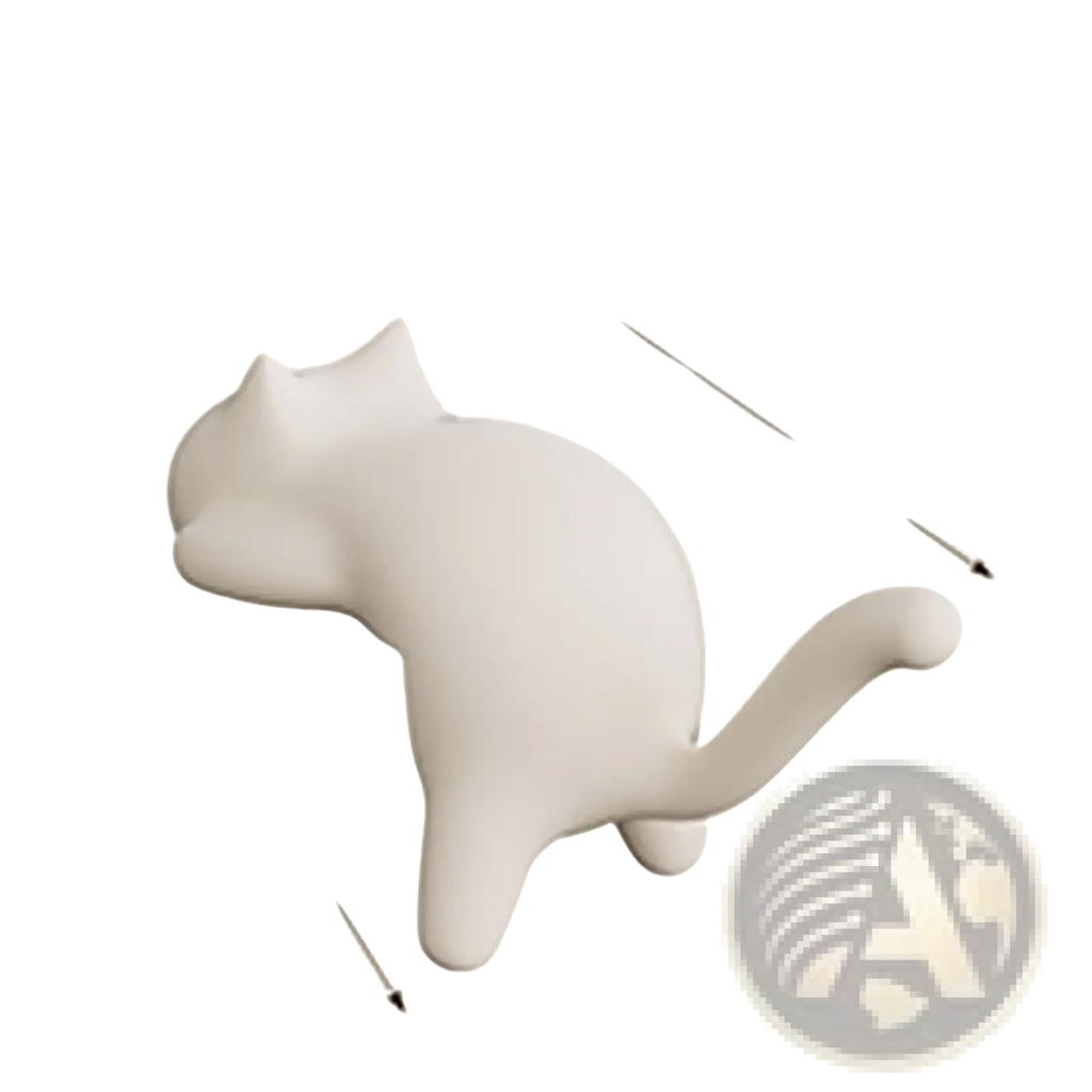 A smooth off-white ceramic cat desk hook with a sleek minimalist design and silicone organizer features