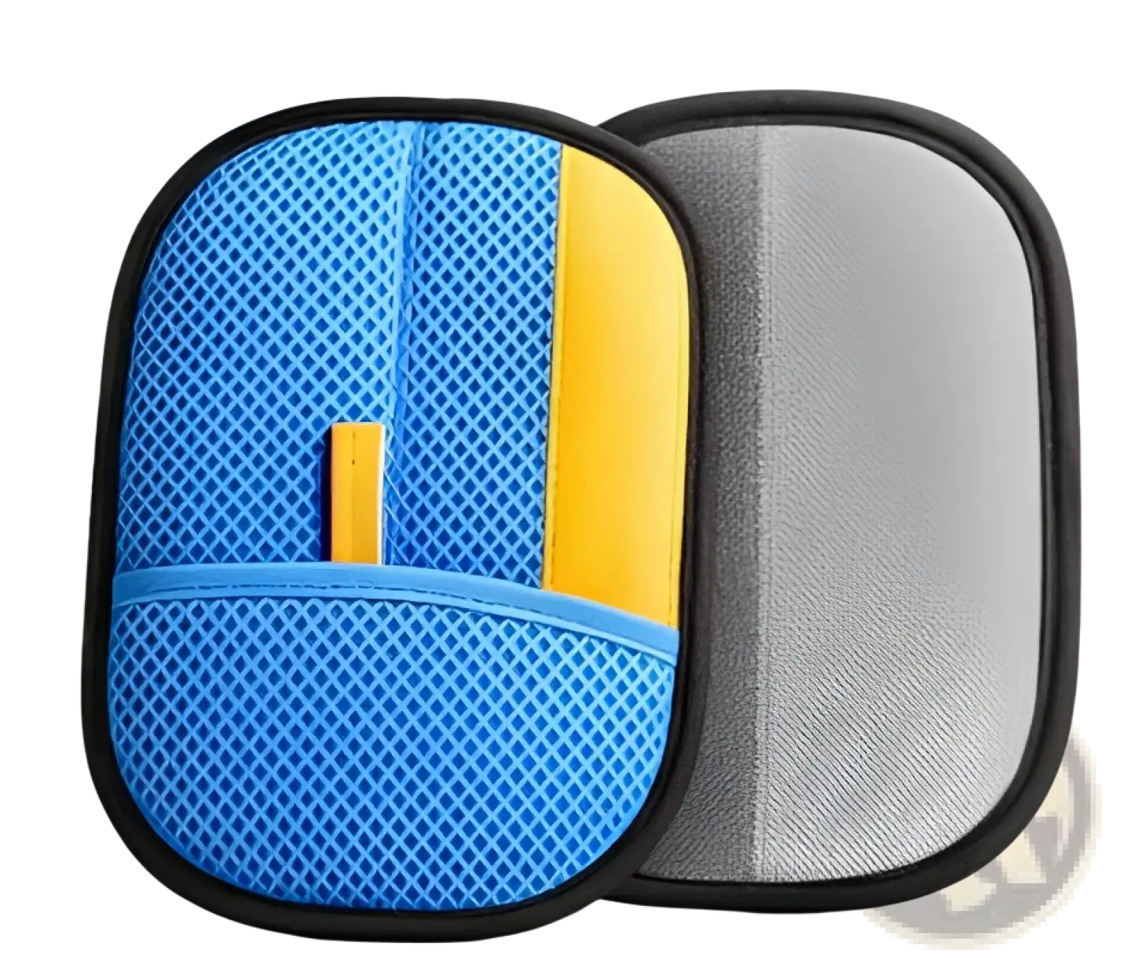 Cat hair removal grooming mitt pet fur remover glove with blue and yellow mesh and black trim for effective pet grooming