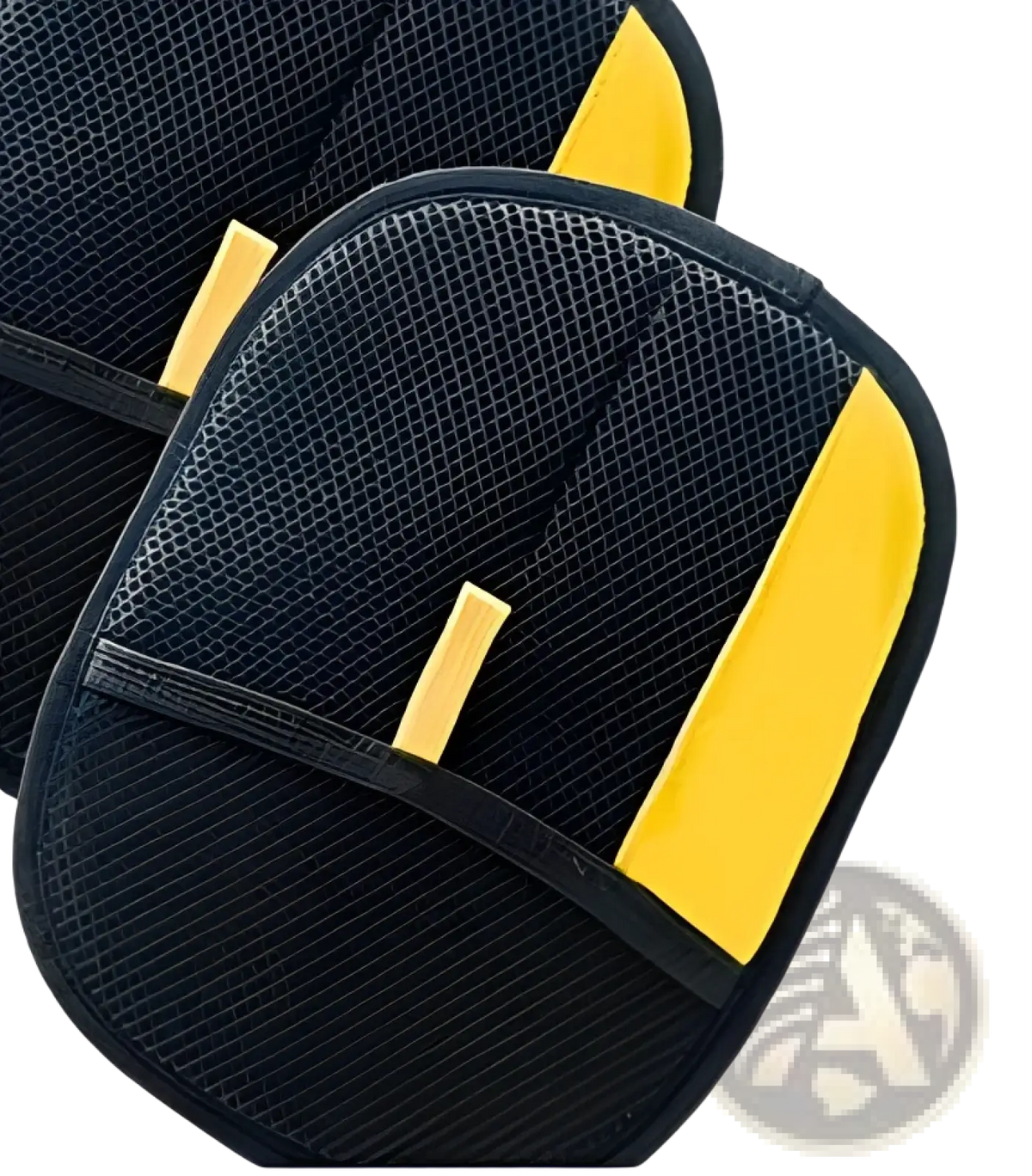 Black and yellow mesh car seat cushion with padded design featured alongside cat hair removal grooming mitt pet fur remover glove