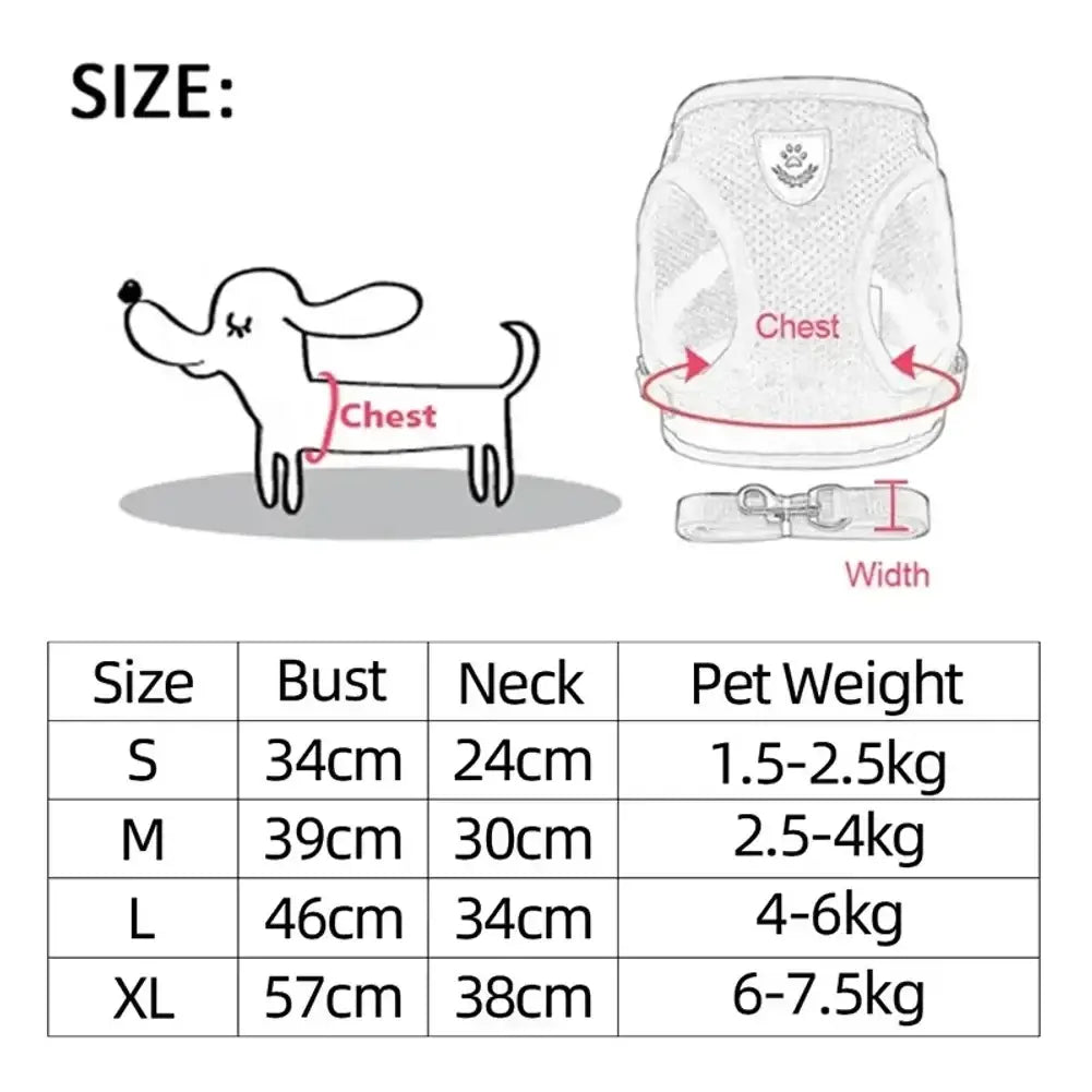 White mesh cat harness with adjustable chest and neck straps featuring a paw print logo and breakaway quick release