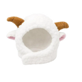 White plush sheep-shaped cat headwear with brown horns and pink ears for cat winter and puppy cat winter use