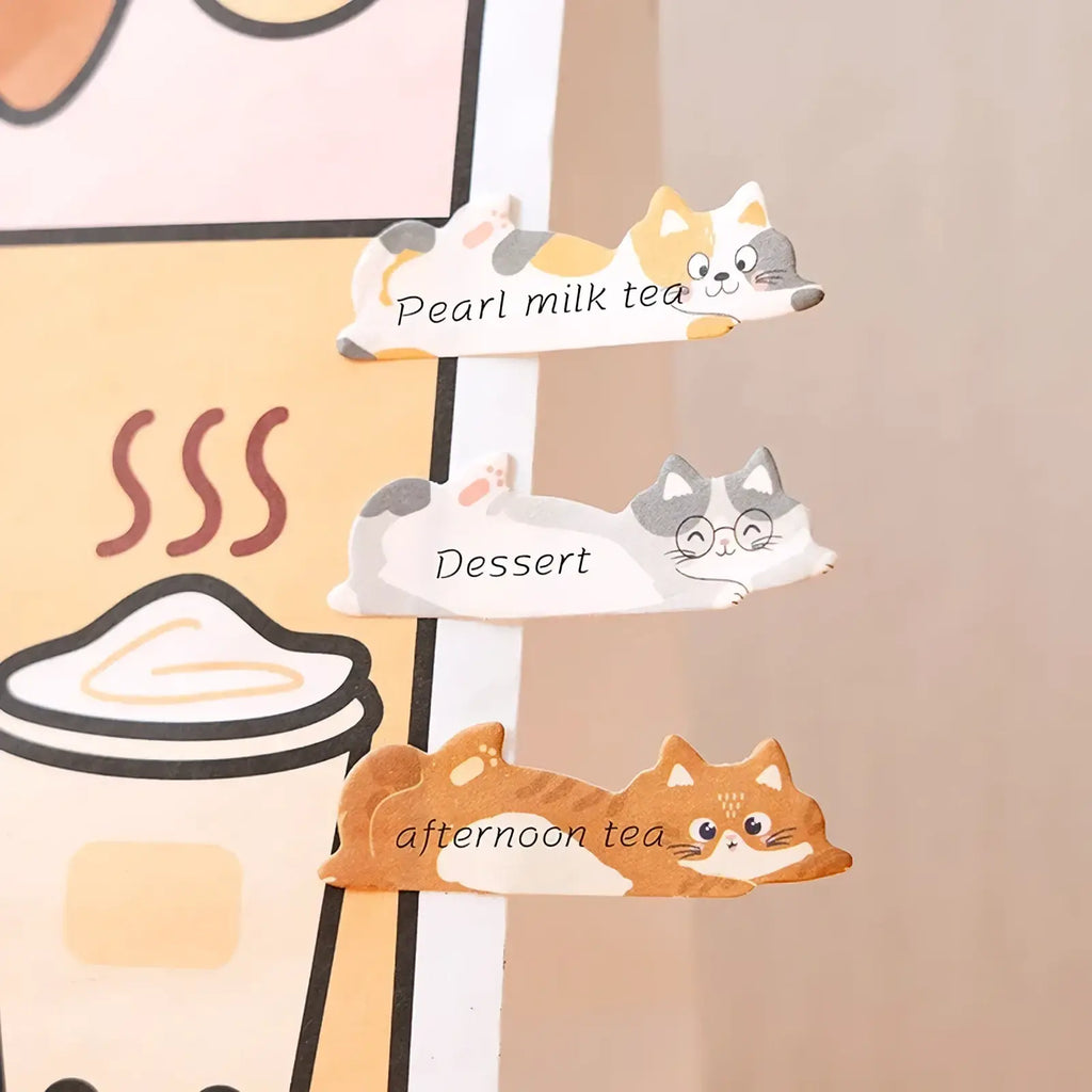 Cute cat-shaped paper menu dividers in pastel colors with printed text from cat index stickers adhesive tabs memo pad