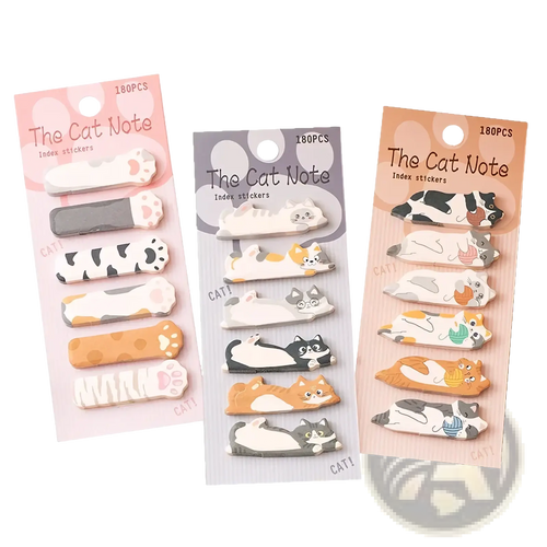Three packages of the cat note index stickers with 180 pastel and solid color cat-themed adhesive tabs for memos