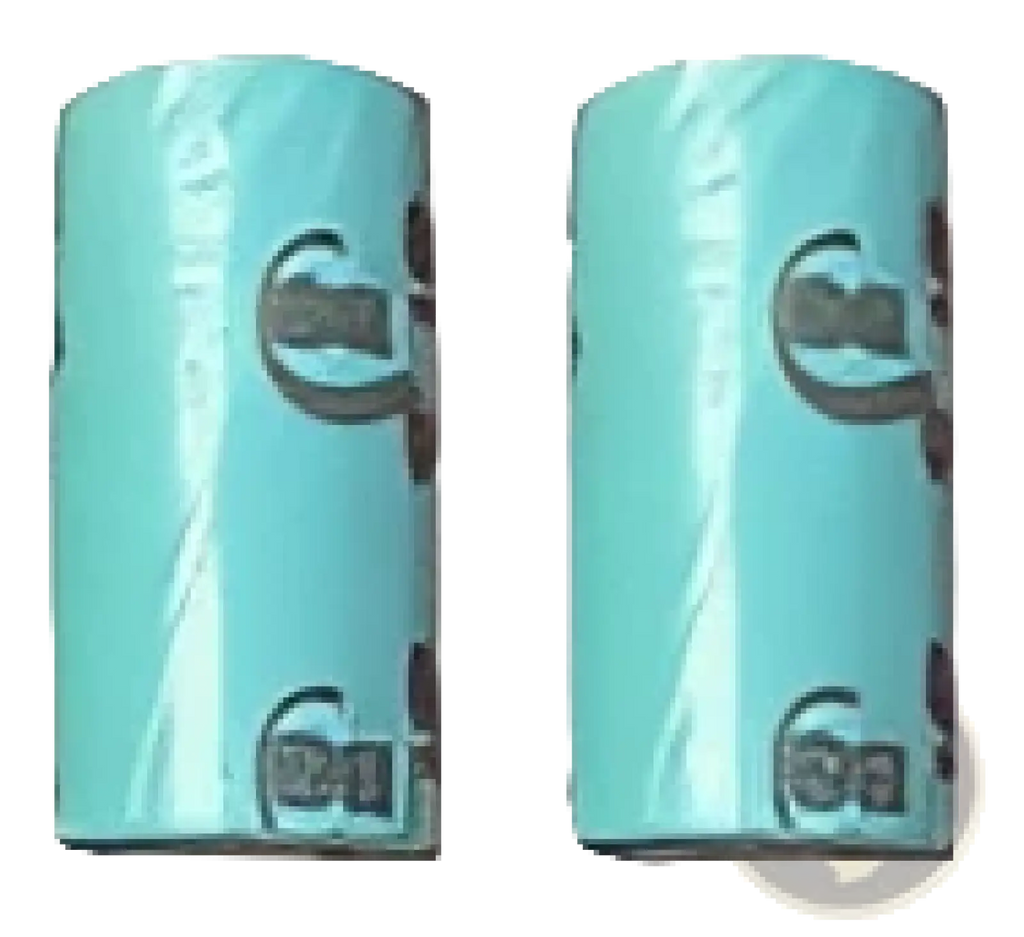 Light blue matte cylindrical cat litter scoop canisters with embossed branding and integrated bag dispenser