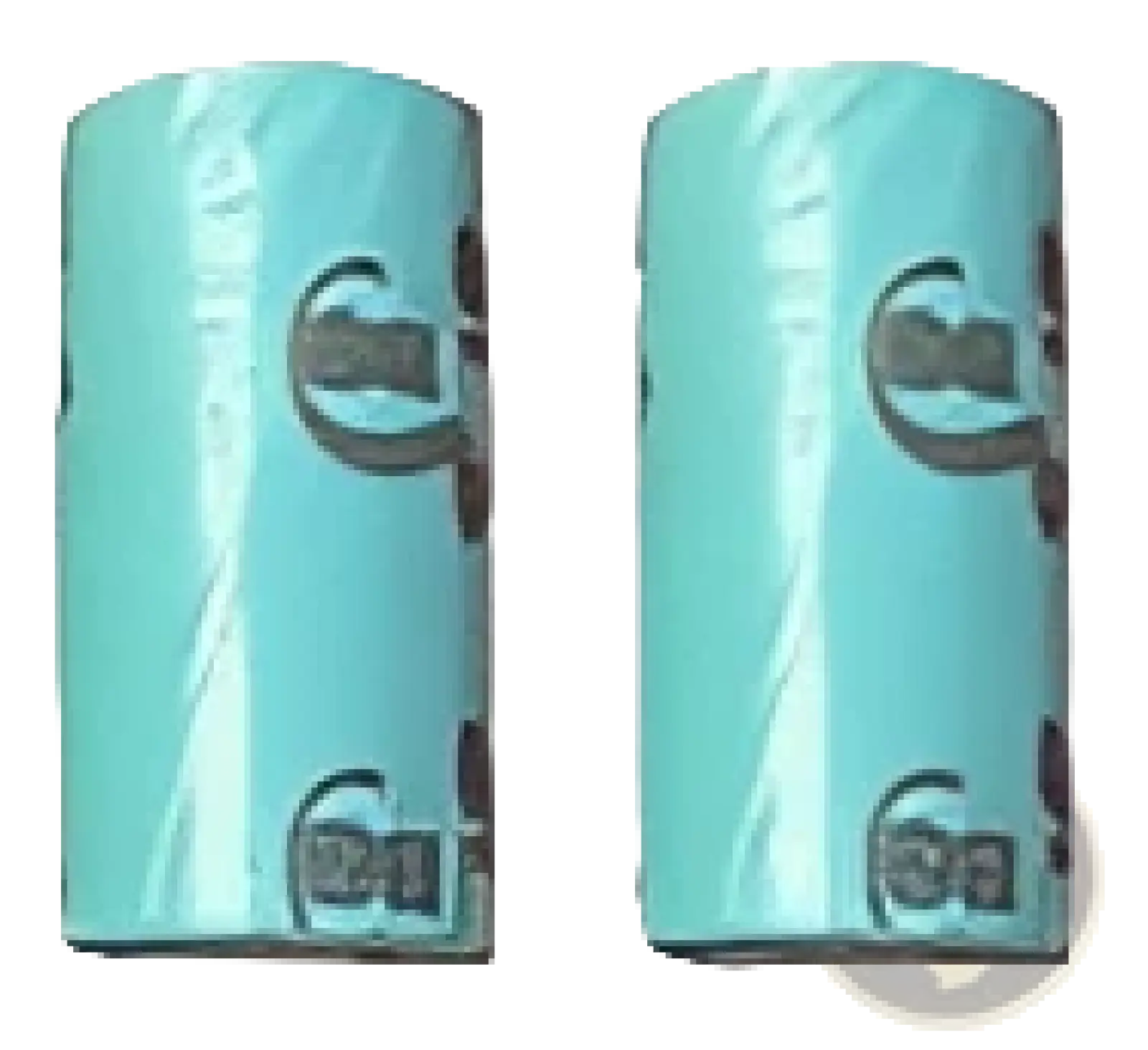 Light blue matte cylindrical cat litter scoop canisters with embossed branding and integrated bag dispenser