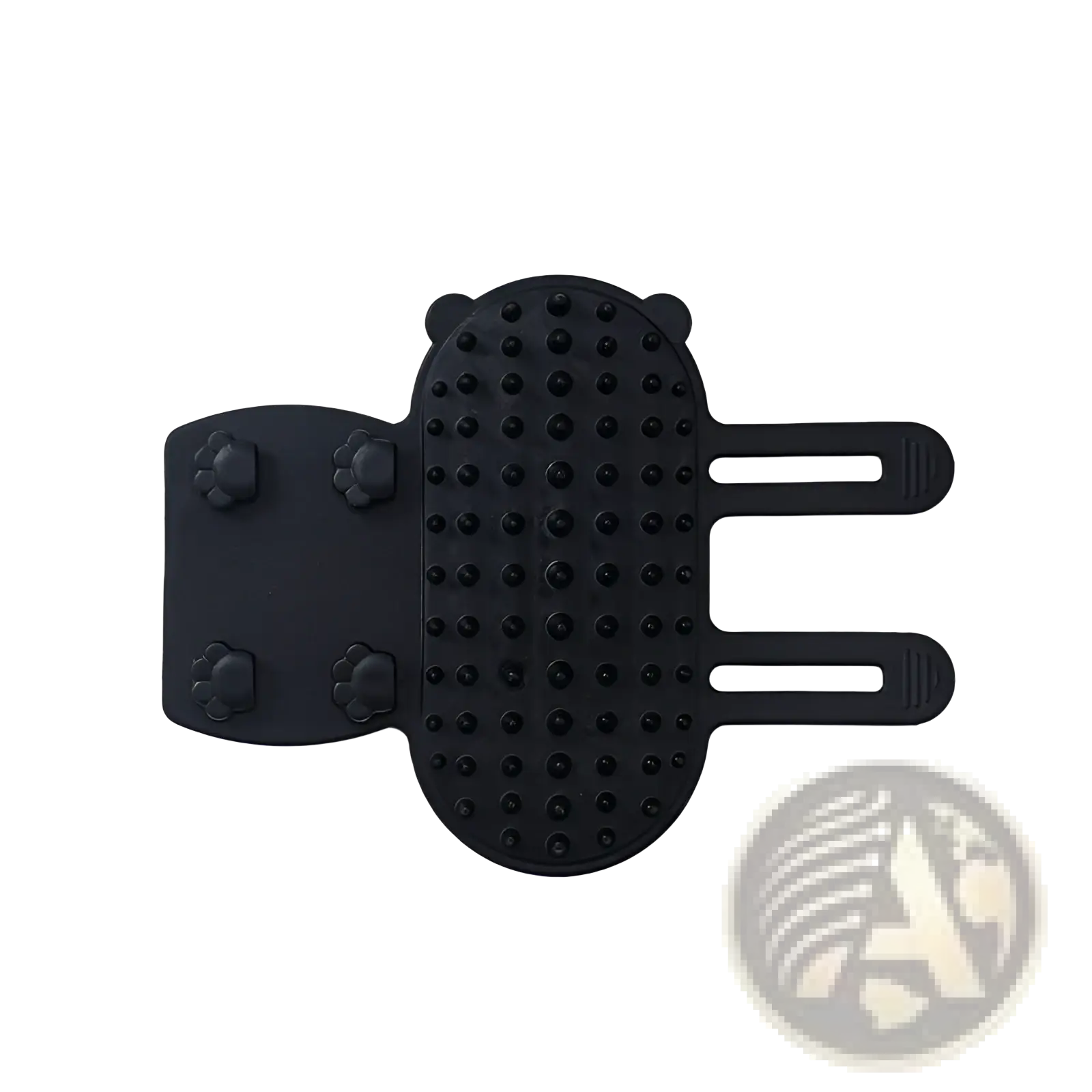 Black silicone cat massage comb with bear-shaped design and textured bristles for self grooming and pet massage