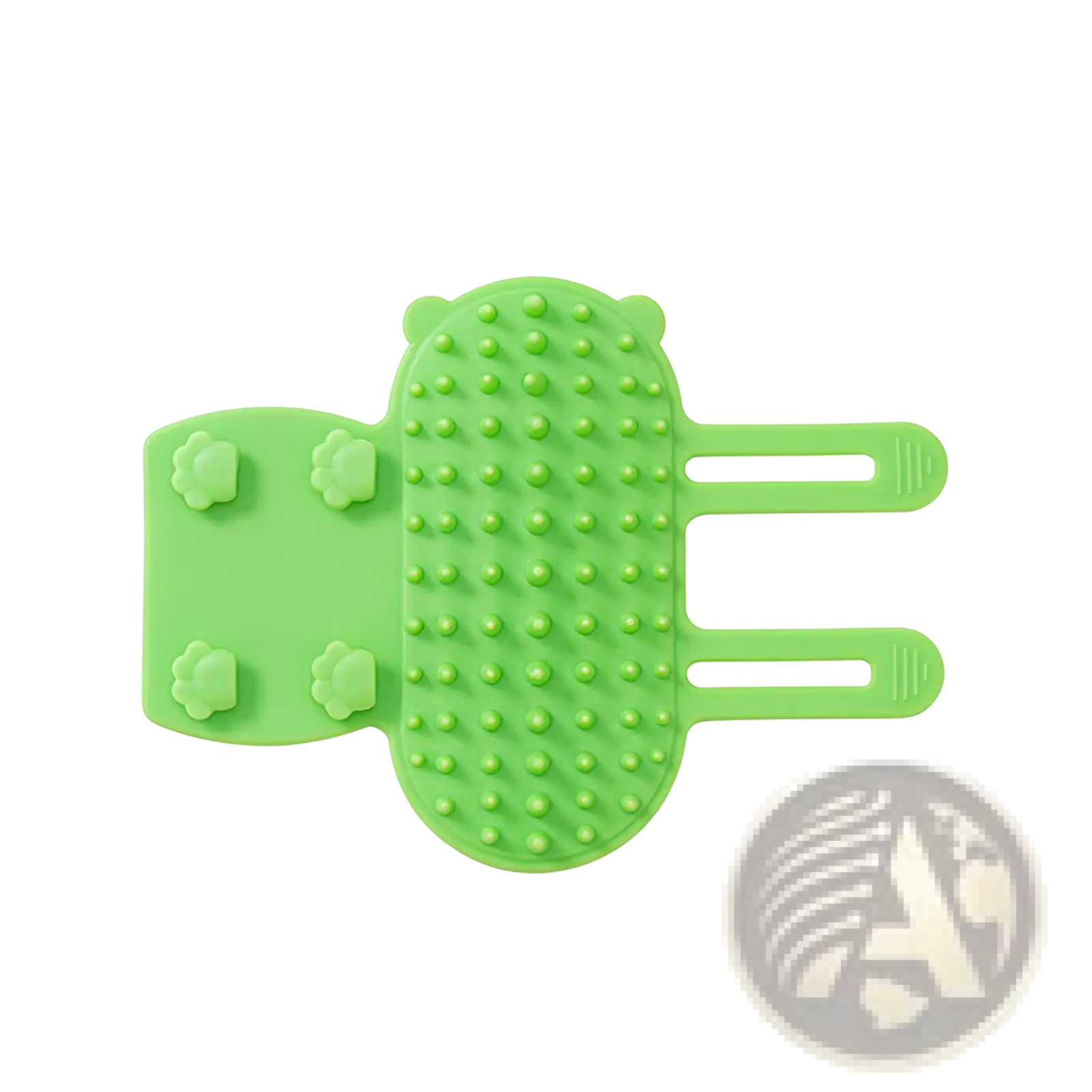 Bright green silicone cat massage comb with bear shape and raised nubs for self grooming and scratching
