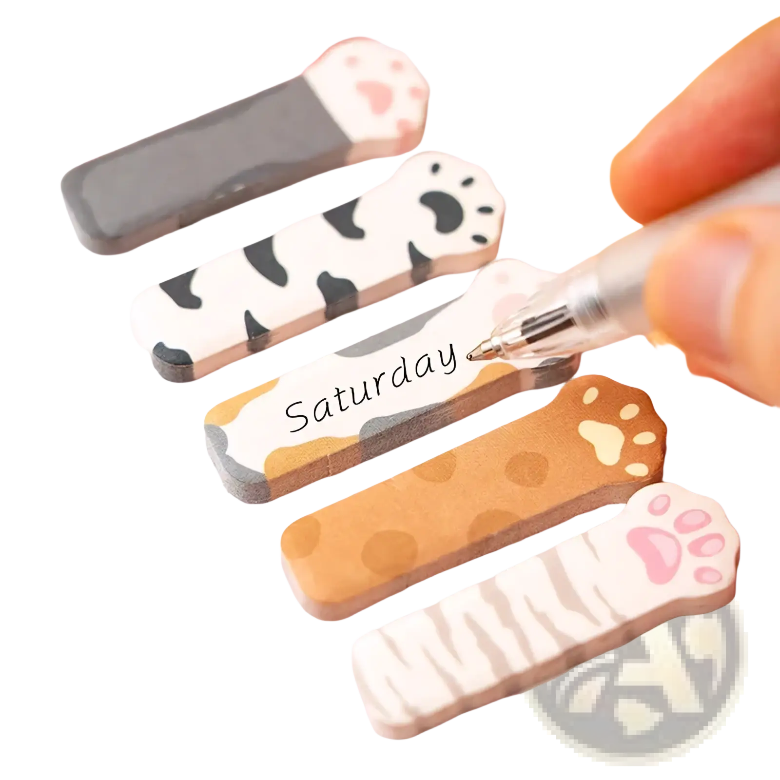 Cat memo pad and sticky notes set featuring cute cat paw-shaped notes in black-and-white cow print orange and zebra stripes