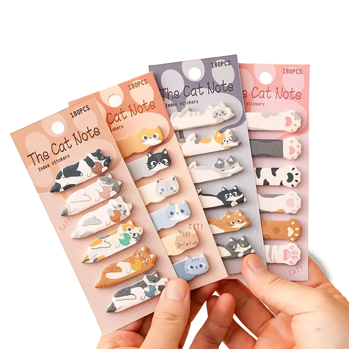 Cute cat memo pad and sticky notes set with pastel and solid color cat-themed index stickers on colorful cardstock