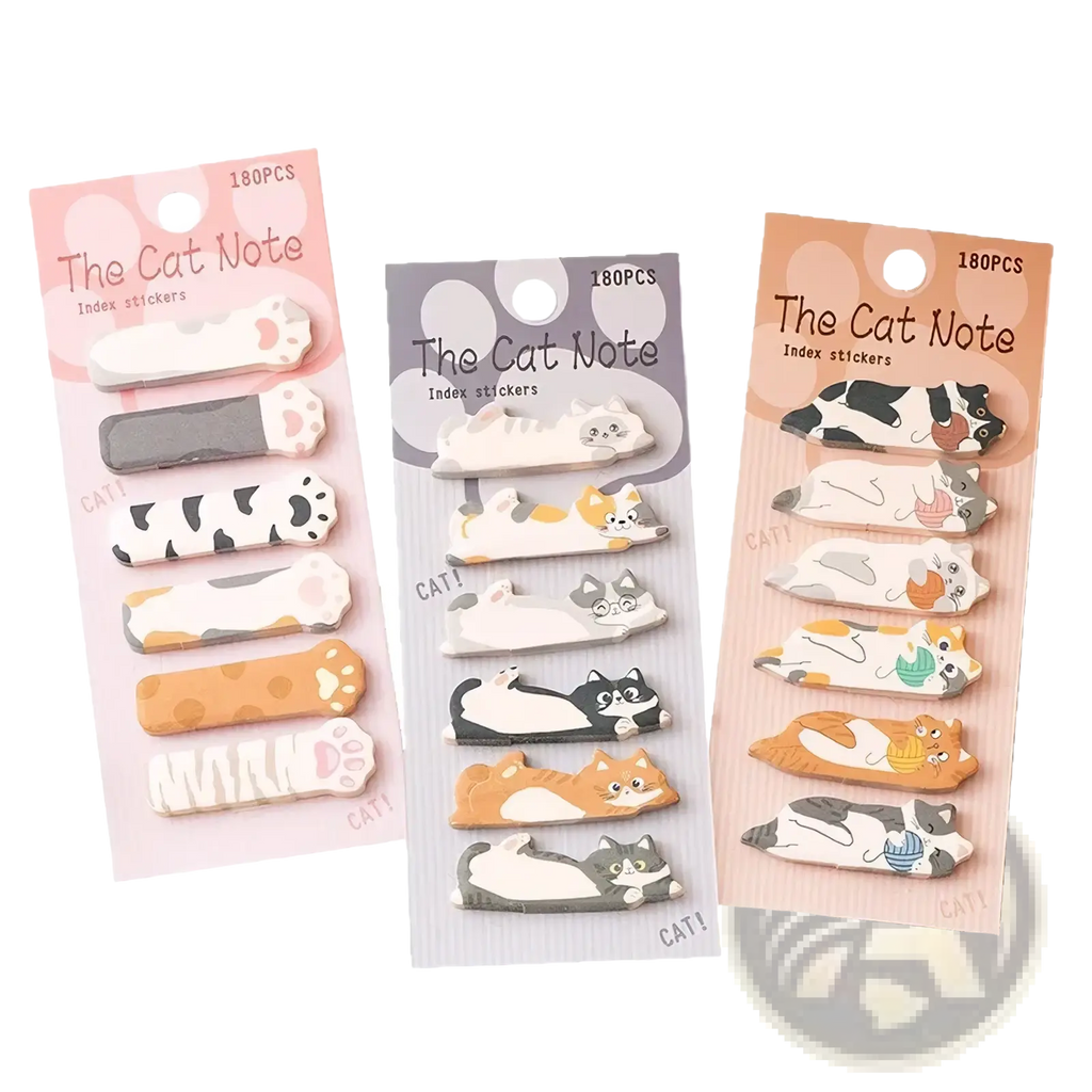 Three packages of the cat note index stickers featuring 180 colorful cat themed adhesive tabs for organizing notes