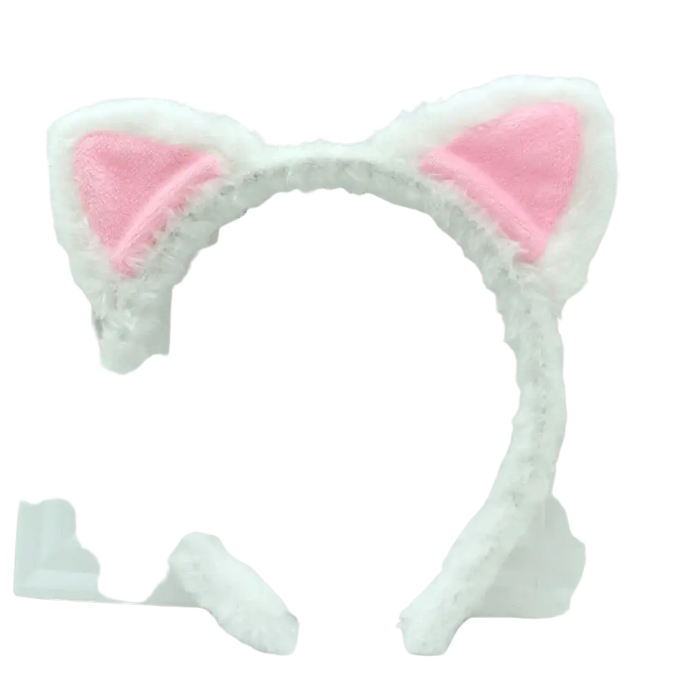 Fluffy white and pink cat pink ear headband with soft fuzzy texture perfect as kawaii hair accessory